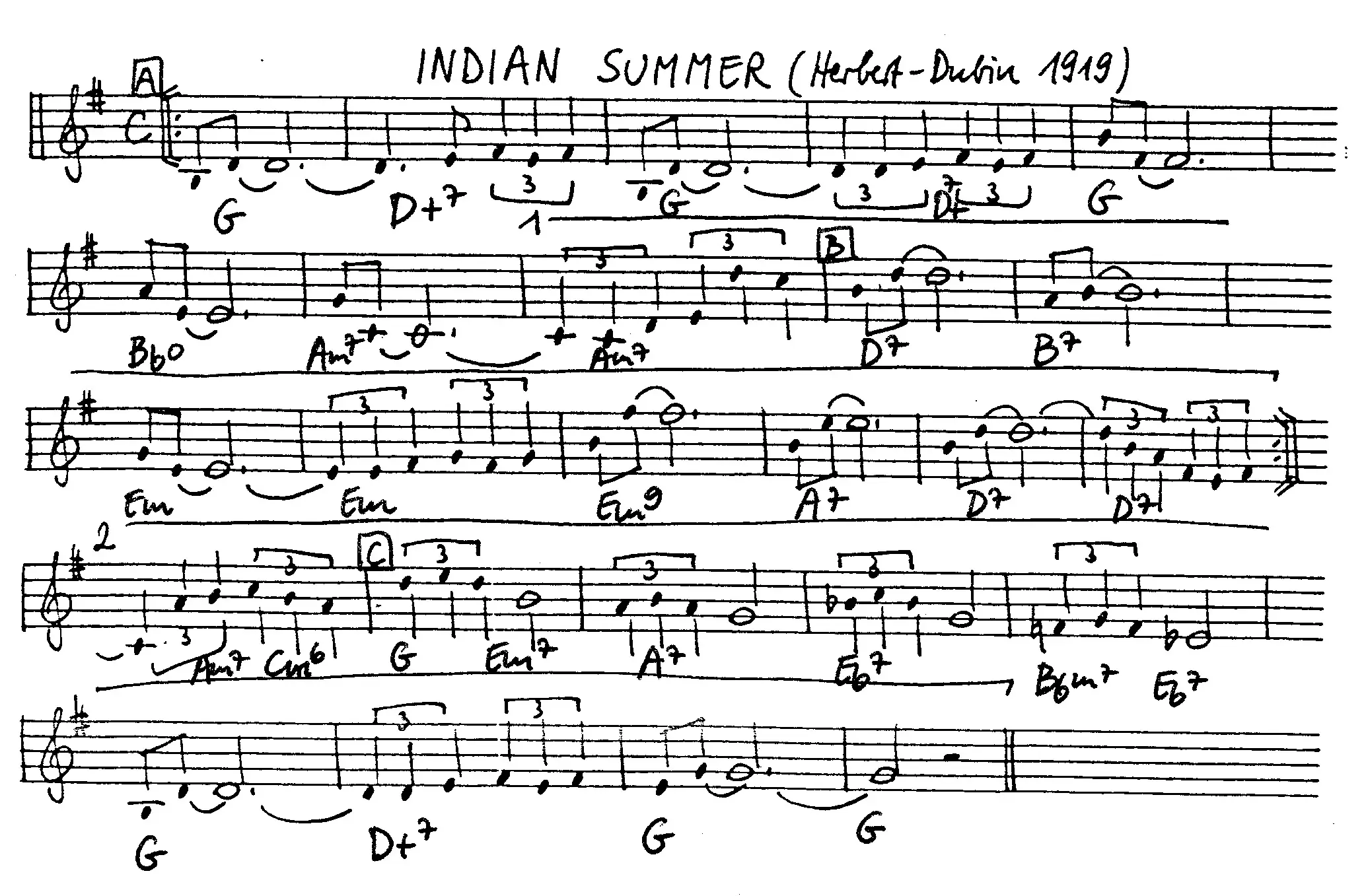 indian summer free jazz leadsheet - Courtesy of the Jungle Jazz Band